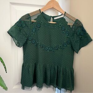 Zara Green Floral Embroidered Blouse